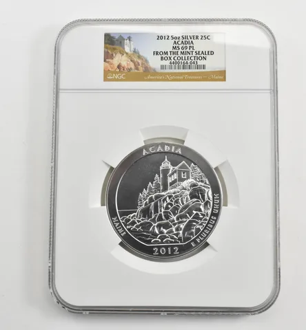 2012 5 Oz Silver Quarter America The Beautiful Acadia MS69 PL NGC a1613