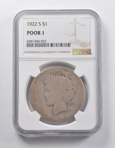 POOR 1 1922-S Peace Silver Dollar NGC Lowball Low Ball Pocket Piece *7025
