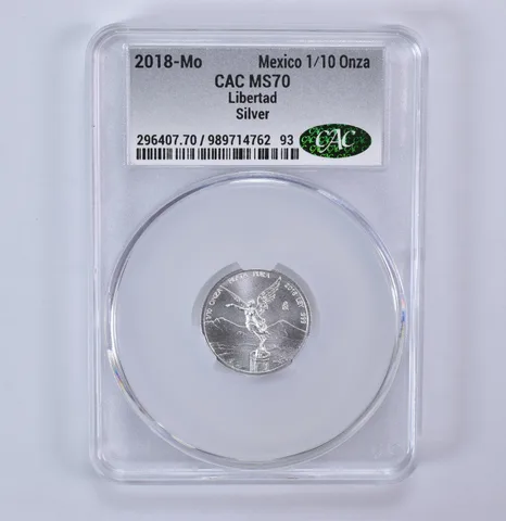 2018 Mo Mexico 1/10 Onza Silver Libertad MS70 CAC CACg