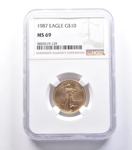 1987 $10 American Gold Eagle 1/4 Oz Gold MS69 NGC *8805