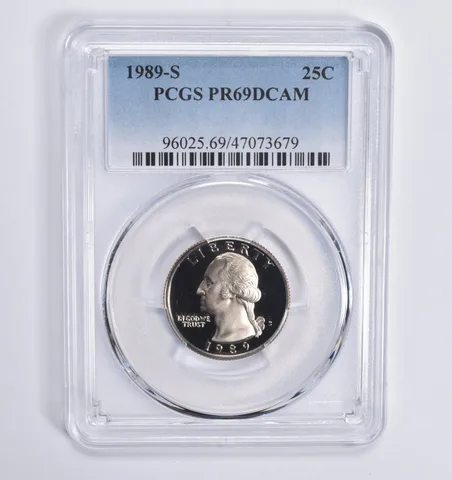 1989-S Washington Quarter 25c PR69 DCAM PCGS Blue Lbl