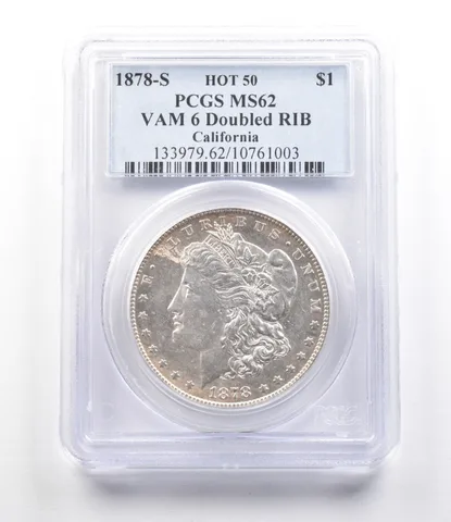 1878-S Morgan Silver Dollar VAM 6 Doubled RIB California Hot 50 MS62 PCGS a2620