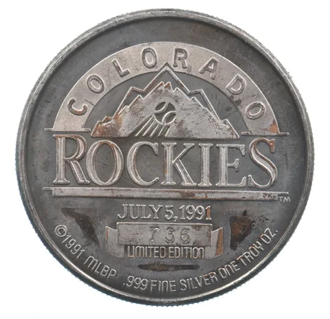 VINTAGE Art Bar/Round '91 Colorado Rockies Nat'l League Silver 1 T Oz *185