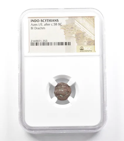 C. 58 BC Indo-Scythians Azes I/II BI Drachm NGC *5941