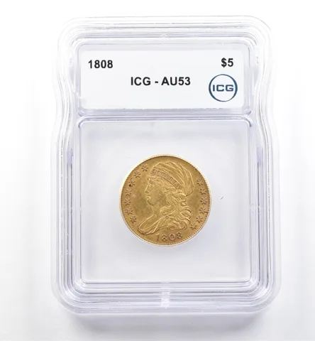 1808 $5 Capped Bust Gold Half Eagle AU53 ICG *6104