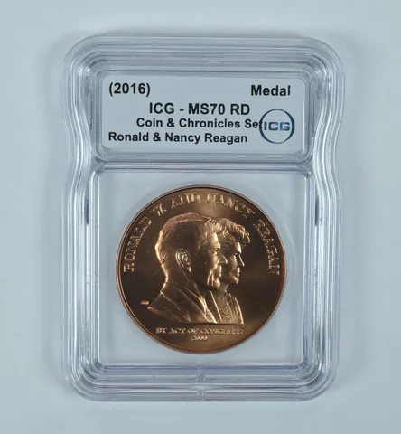 (2016) Bronze Medal Ronald & Nancy Reagan Coin & Chronicles Set MS70 RD ICG