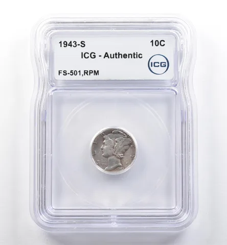 1943-S Mercury Dime FS-501 RPM Authentic ICG *5998