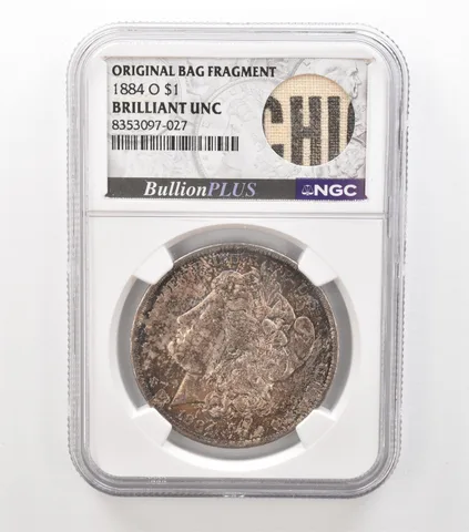 1884-O Morgan Silver Dollar Original Bag Fragment BU NGC Beautiful Tone *3625