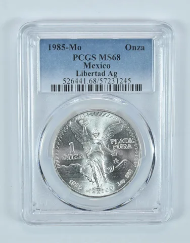 1985 Mo Mexico 1 Onza Silver Libertad MS68 PCGS Blue Label