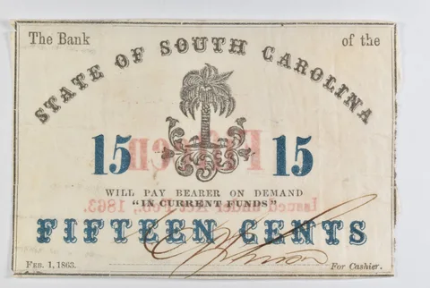 1863 15 Cents State Of South Carolina Bank Note a8463