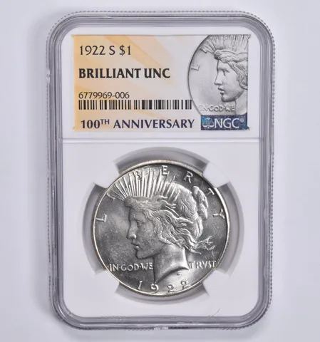 1922-S Peace Silver Dollar MS Unc BU NGC 100th Anniv 2021 Special Lbl