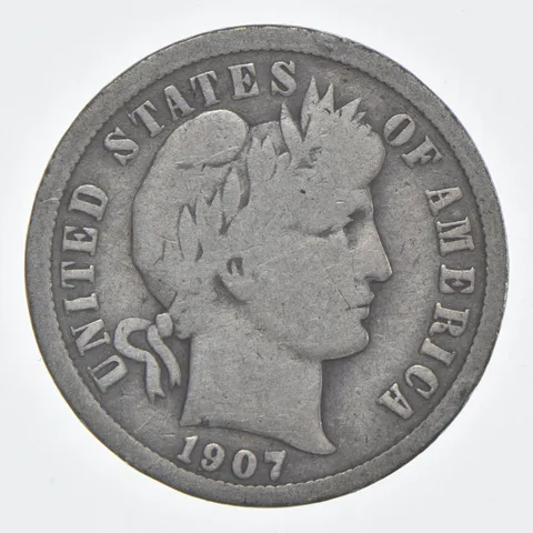 1907 (P) Barber Dime 90% Silver VG Condition