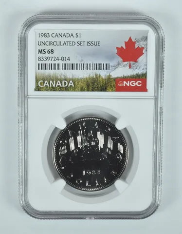 1983 Canada 1 Dollar Voyageur Unc Set Issue MS68 NGC Canada Label