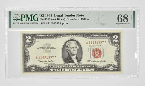 $2 1963 US Tender Red Seal PMG 68 EPQ Superb GEM UNC Fr#1513 (AA Block) a0998