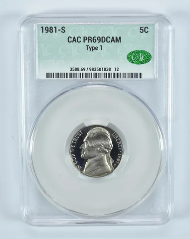 1981-S Jefferson Nickel Type 1 PR69 DCAM CAC CACg