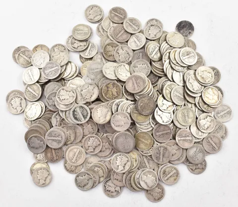 1920-S Mercury 90% Silver Dime Roll Lot of 50 PCS $5 Face
