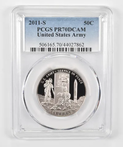 2011-S US Army Commemorative 50c PR70 DCAM PCGS Blue Lbl