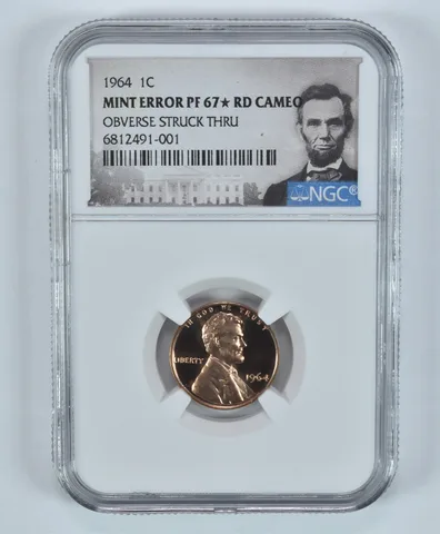1964 Lincoln Memorial Cent Error Obverse Struck Thru PF67* STAR RD Cam NGC a9160