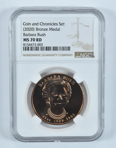 (2020) Bronze Medal Barbara Bush Coin And Chronicles Set MS70 RD NGC