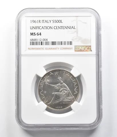 1961 R Italy 500 Lire Silver Unification Centennial MS64 NGC a7033
