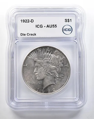 1922-D Peace Silver Dollar Die Crack AU55 ICG *3799