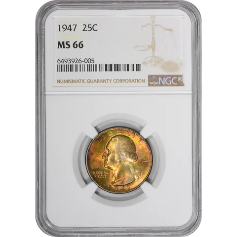 MS66 1947 Washington Quarter NGC Beautifully Toned *2890
