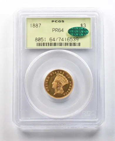 1887 $3 Indian Gold Three Dollars PR64 PCGS OGH CAC INSANE PROOF DCam? *0322