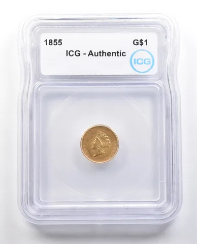 1855 $1 Indian Princess Head Gold Dollar Authentic ICG a4319
