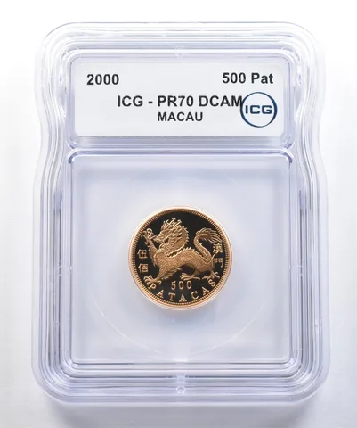 2000 Macau 500 Patacas Year Of The Dragon Gold PR70 DCAM ICG *7793