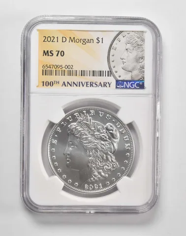 2021-D Morgan Silver Dollar $1 MS70 NGC 100th Anniversary Lbl