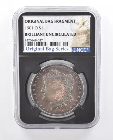 1901-O Morgan Silver Dollar Original Bag Fragment NGC BU Nice Blue Tone *6116