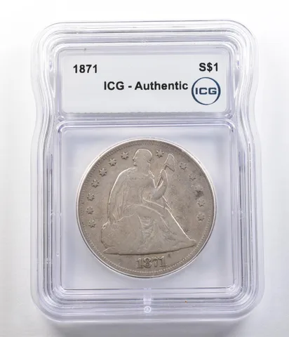 1871 Seated Liberty Silver Dollar Authentic ICG *4725