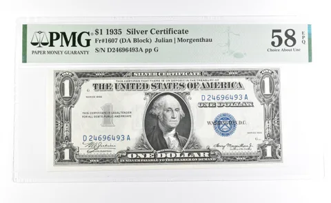 PMG 58 Choice AU EPQ 1935 $1 Silver Certificate Blue Seal Fr#1607 *1120