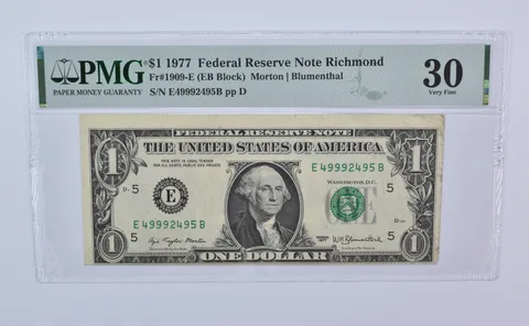 1977 $1 Richmond VA FRN Fr#1909-E Misalignment Very Fine 30 PMG *8127