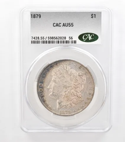 1879 Morgan Silver Dollar AU55 CAC CACg Beautiful Tone *3687