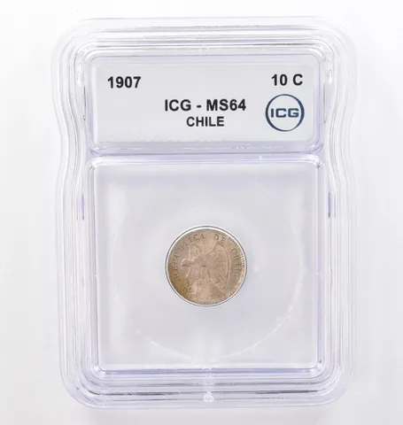 1907 Chile 10 Centavos MS64 ICG Beautiful Tone *0120