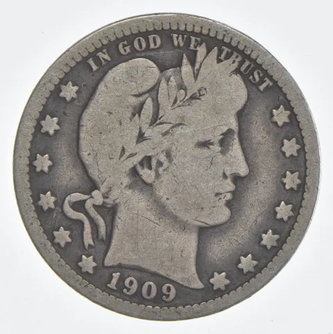 1909 (P) Barber Quarter 90% Silver VG Condition