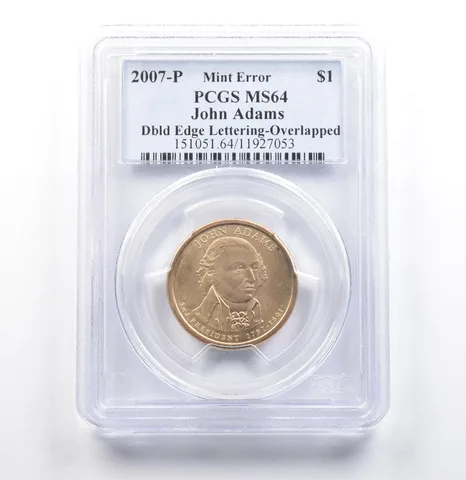 2007-P Presidential $1 Adams Mint Error Doubled Edge Overlapped MS64 PCGS *6862
