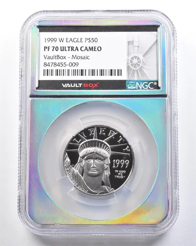 1999-W $50 American Platinum Eagle 1/2 Oz VaultBox Mosaic PF70 UCAM NGC *2096