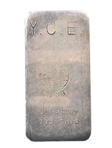 3 Troy Oz Silver Bar World Mint Vintage Odd Weight *2492