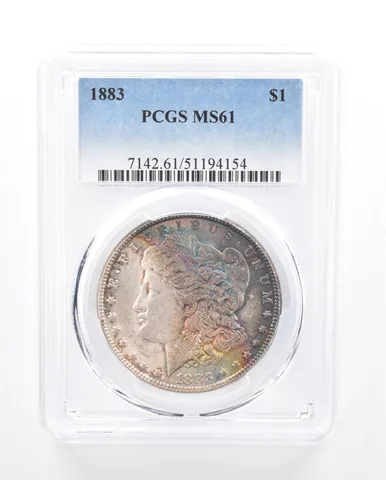 1883 Morgan Silver Dollar MS61 PCGS Rainbow Tone *5329