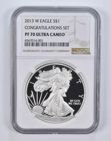 2013-W American Silver Eagle Congratulations Set PF70 UCAM NGC Brown Label