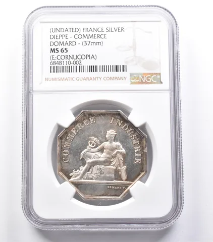 MS65 (Undated) France Silver Dieppe Commerce Domard (37mm) NGC *5327