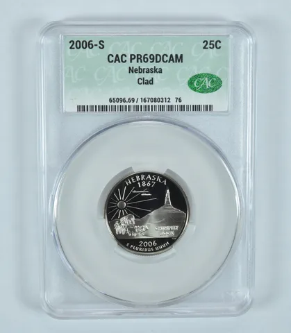 2006-S Washington State Quarter Nebraska CLAD PR69 DCAM CAC CACg