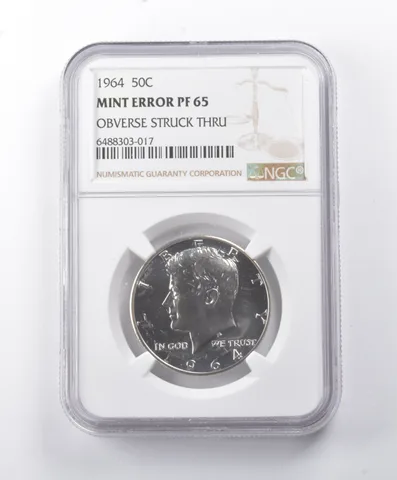 Mint Error PF65 UCAM 1964 Kennedy Half Dollar OBV Struck Thru NGC *8752