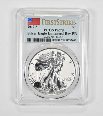 Enhanced Reverse PR70 2019-S American Silver Eagle First Strike PCGS a1447