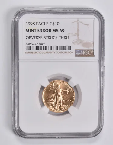 Mint Error MS69 1998 $10 American Gold Eagle 1/4 Oz OBV Struck Thru NGC *3537
