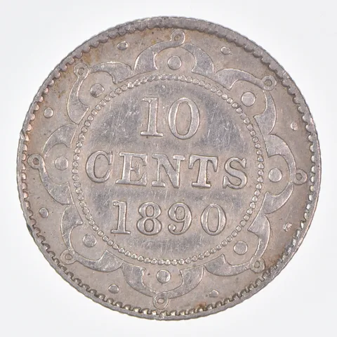 Better Date - 1890 Newfoundland 10 Cents World Coin- Silver *107