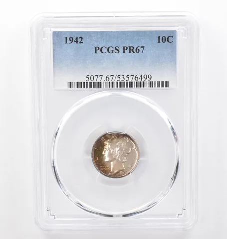 1942 Mercury Dime PR67 PCGS PQ Peripheral Tone *6223
