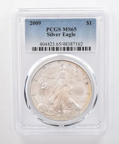 MS65 2009 American Silver Eagle PCGS Beautifully Toned Yellow/Pink Sheen a0184